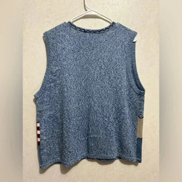 BOBBIE BROOKS Vintage Women’s Blue Knit Vest Stars Flag Red White Patriotic XL - Picture 4 of 10